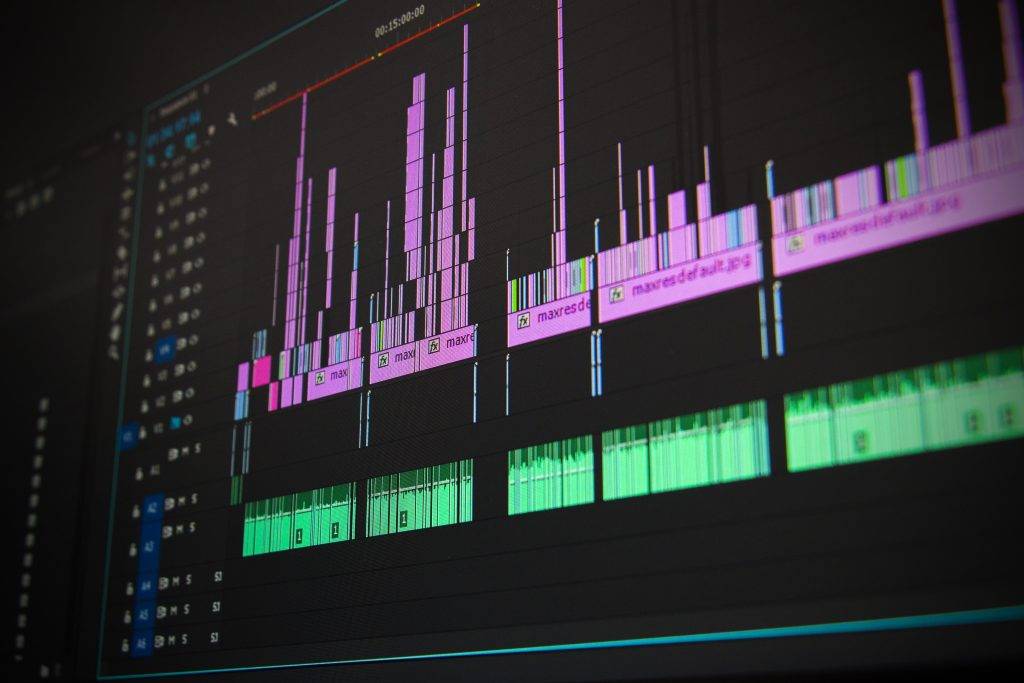 A video editing timeline with several clips