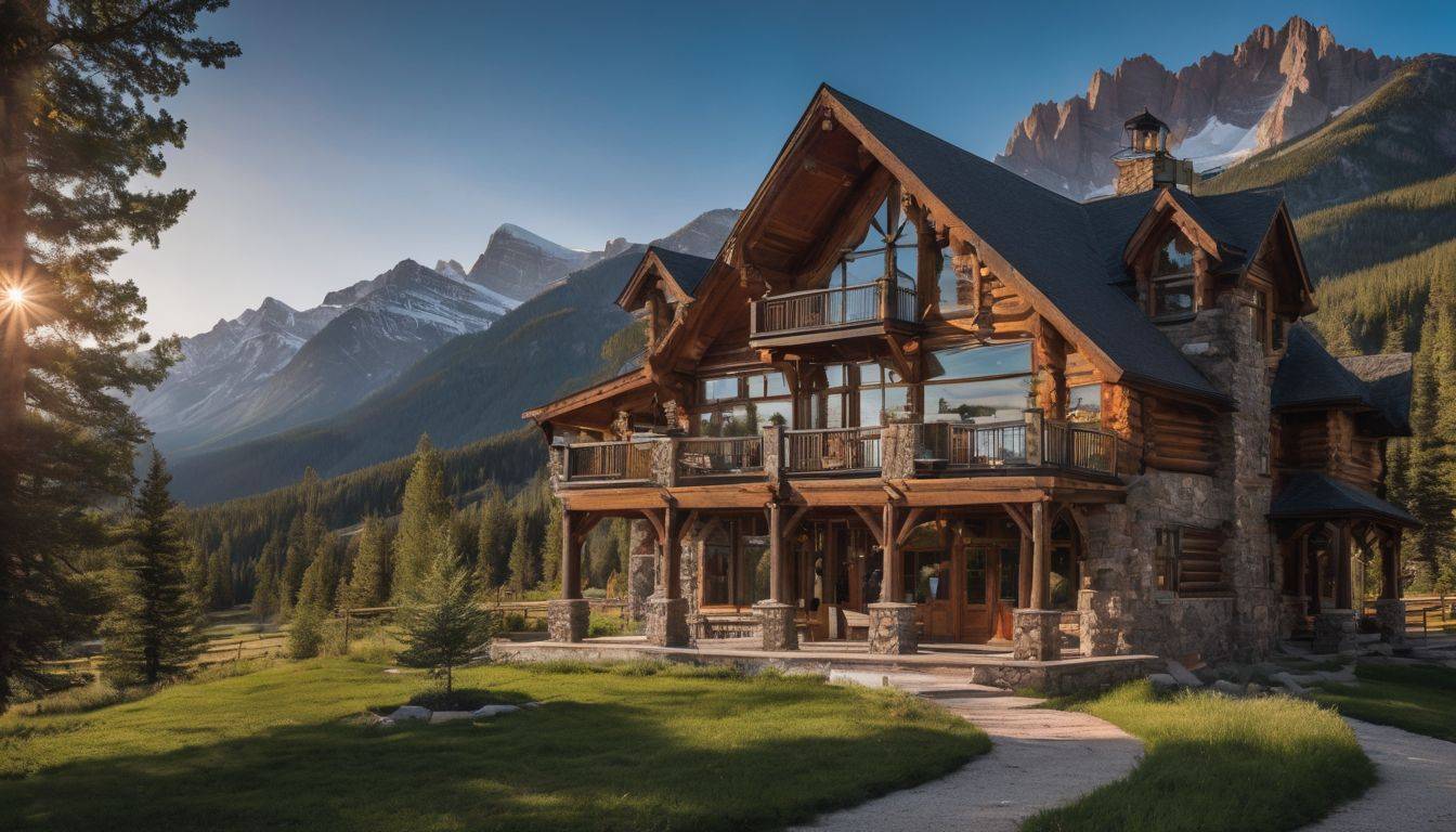 A photo of The Tapestry House with the Rocky Mountains in the background.